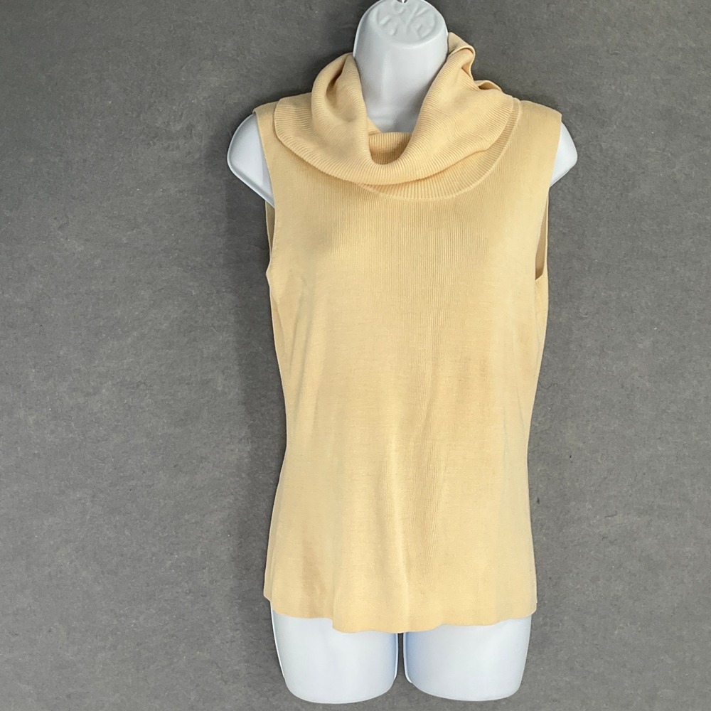 Alfani Sleeveless Cowl Neck Ribbed Knit Top Sz S 100% Silk Cream Classic Office